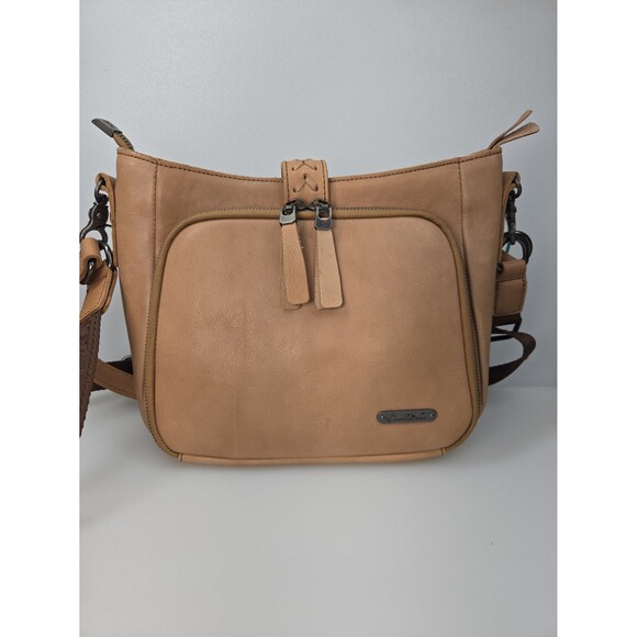 NEW-MWL-G001 Montana West Leather Concealed Carry Hobo/Crossbody Tan 2 Straps - Picture 4 of 12